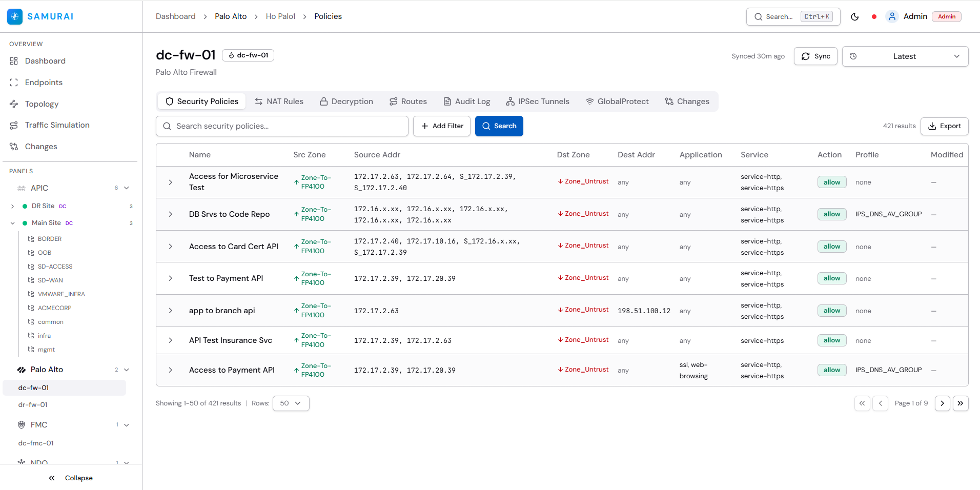 Palo Alto Panel — Security Policies